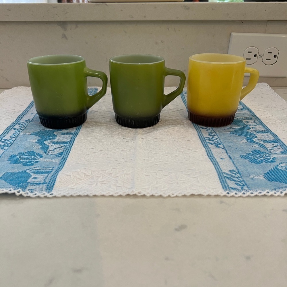 Vintage Anchor Hocking Fire King Ware coffee cups Made in USA  Set of 3